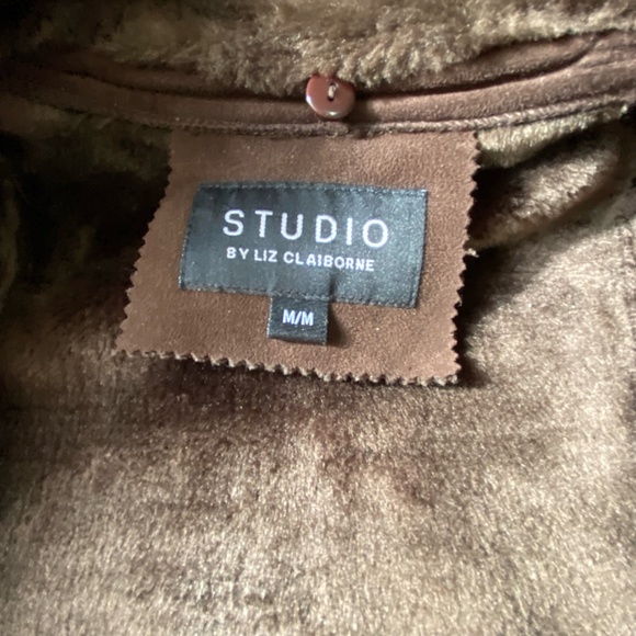 Liz Claiborne Dark Brown Faux Fur Lined Belted Fall Casual  Coat- Sz-M - Picture 12 of 16